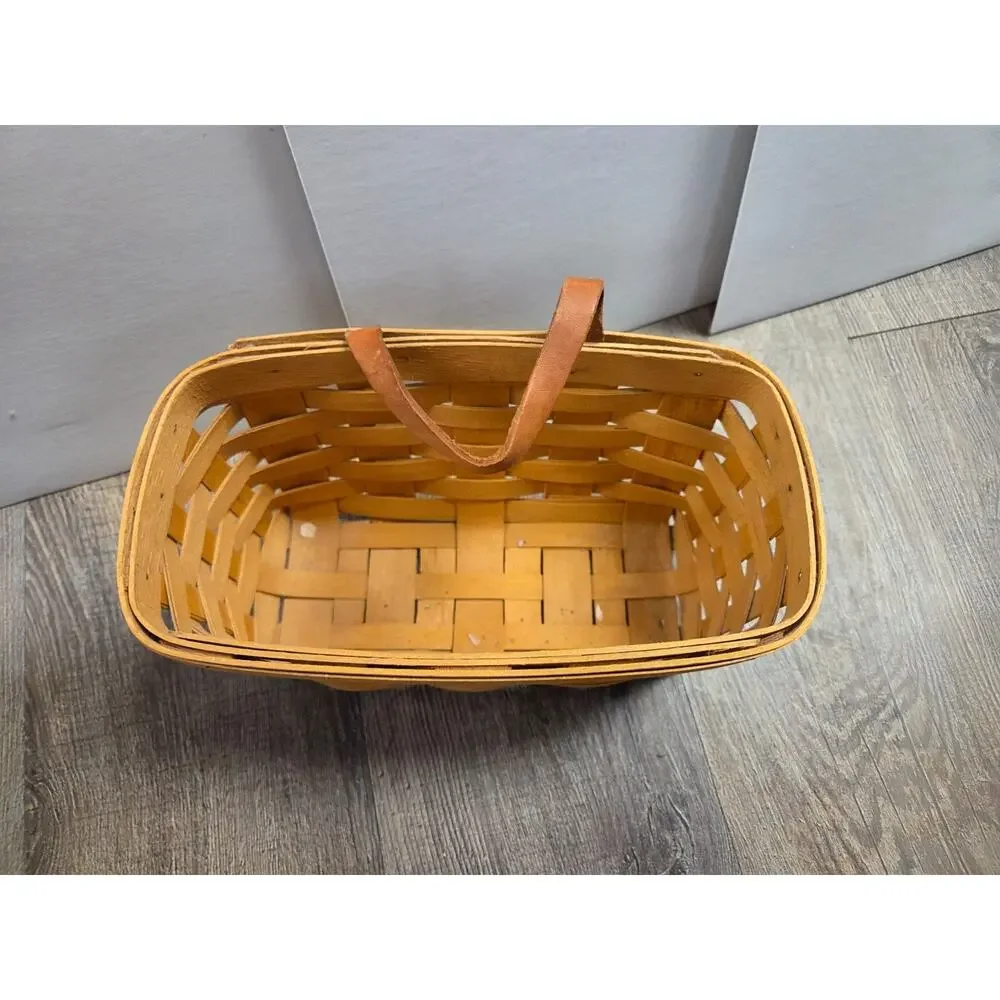 Longaberger Hanging Wall Basket w Leather Handle 1998